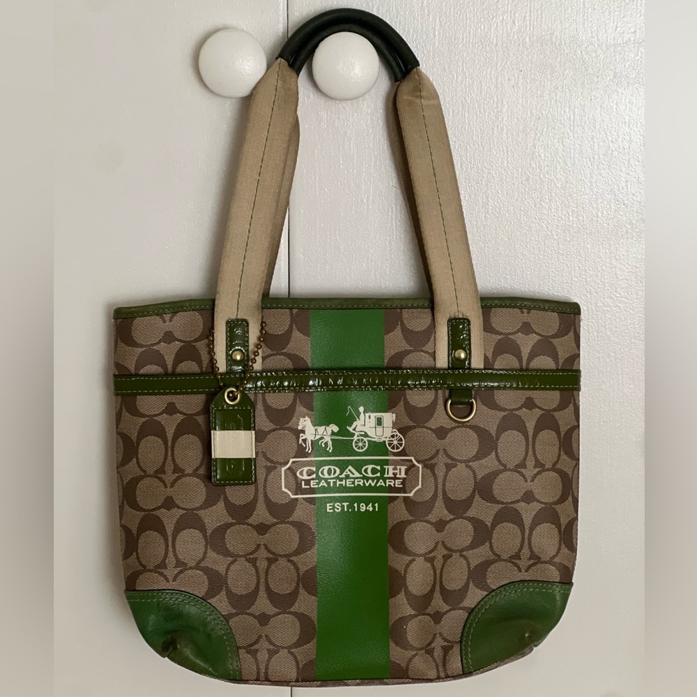 Coach Brown and Green Signature Tote
